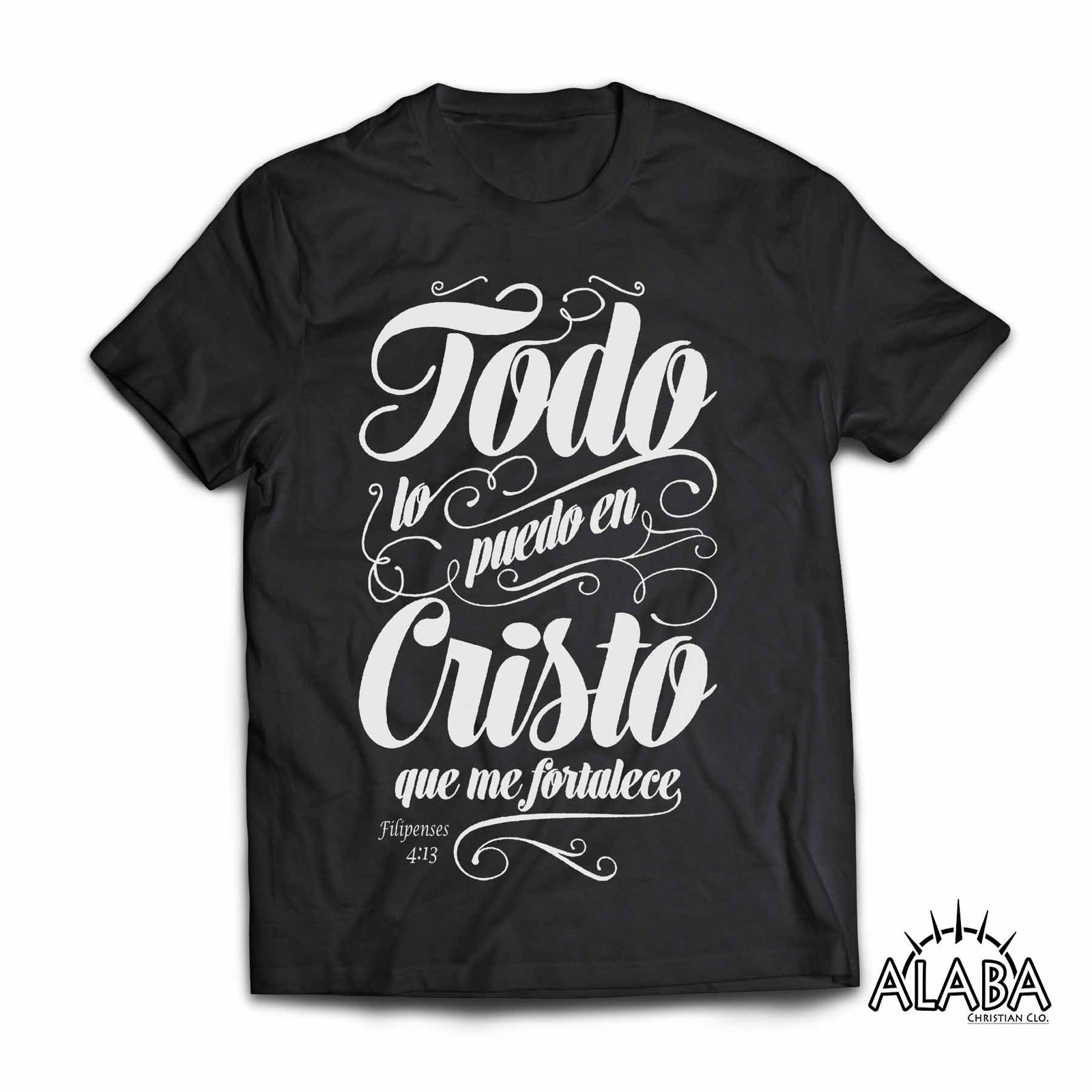 Playera Negra Todo lo Puedo en Cristo (100% algodón)